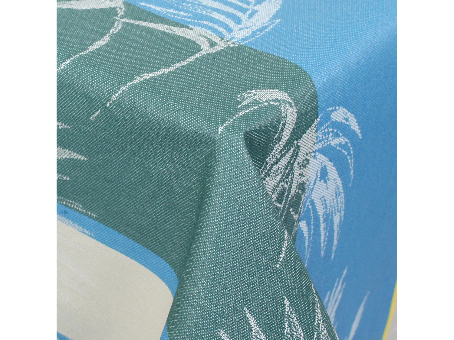 Nappe carrée 170x170 cm PALMIER bleu lagon Jacquard coton + enduction acrylique