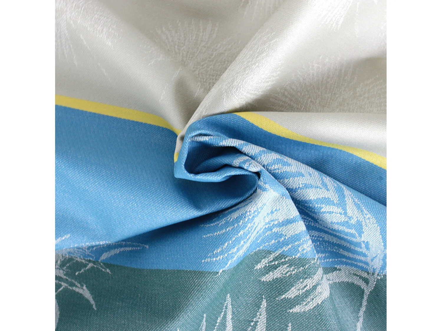 Nappe carrée 170x170 cm PALMIER bleu lagon Jacquard coton + enduction acrylique