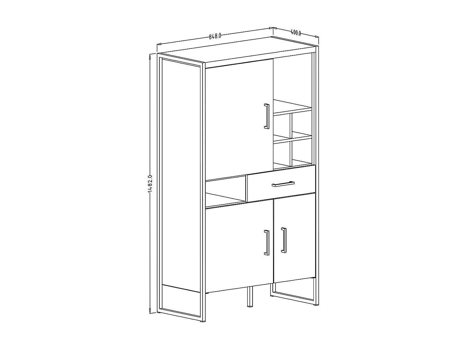 Vaisselier style industriel avec éclairage LED intégrée collection MILO. Coloris épicéa et noir.