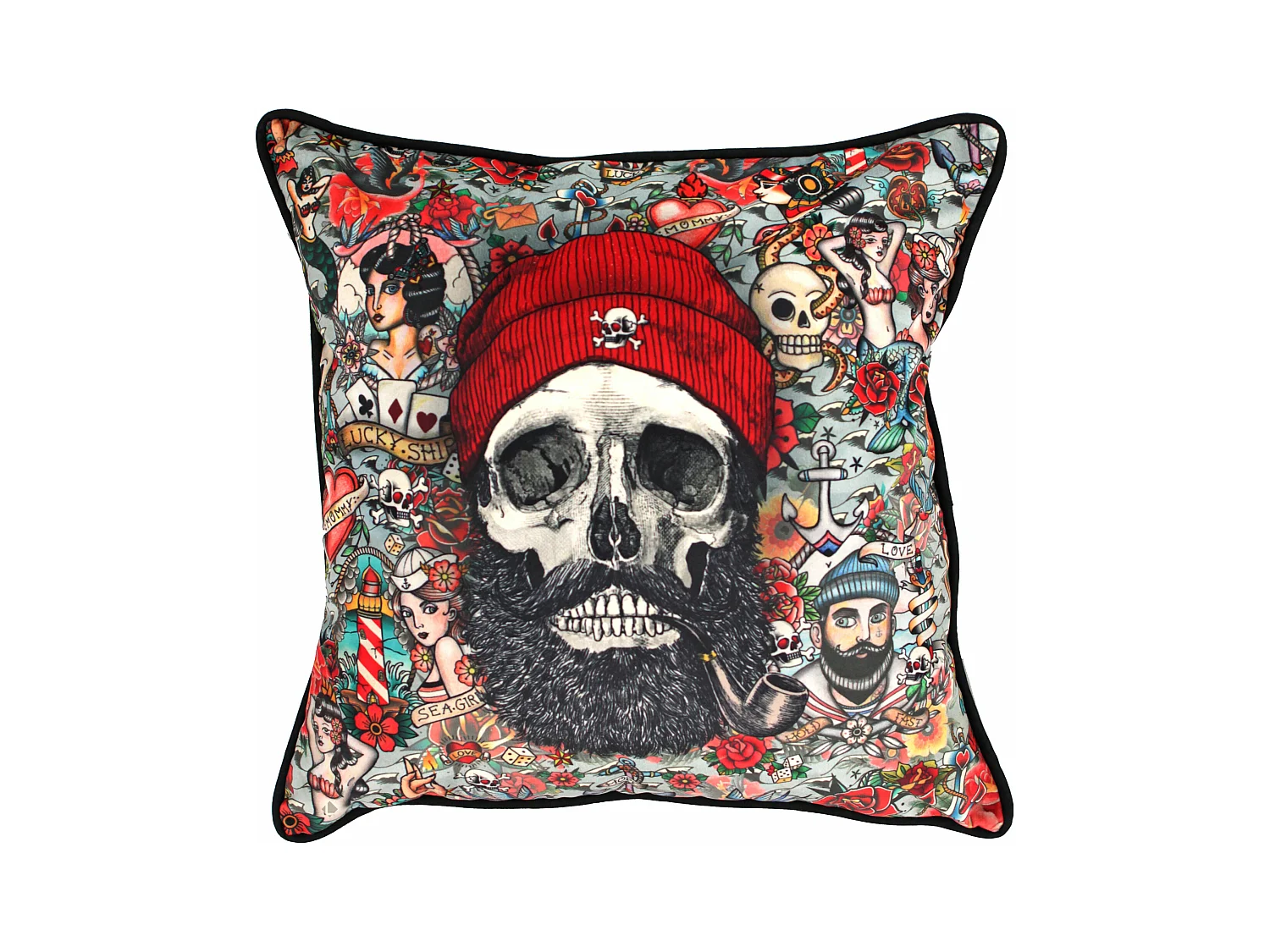 Housse de coussin 45x45 cm Tête de mort Pirate Hipster