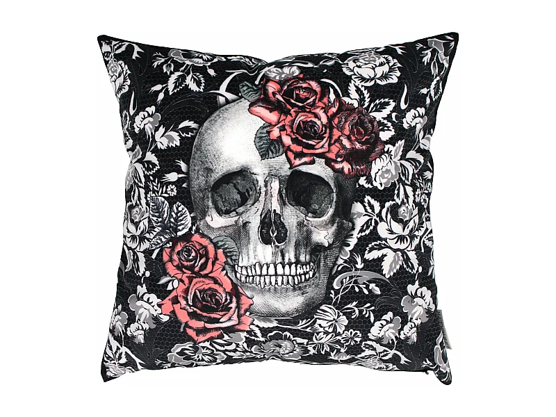 Housse de coussin 45x45 cm Tête de mort Rose qui pique