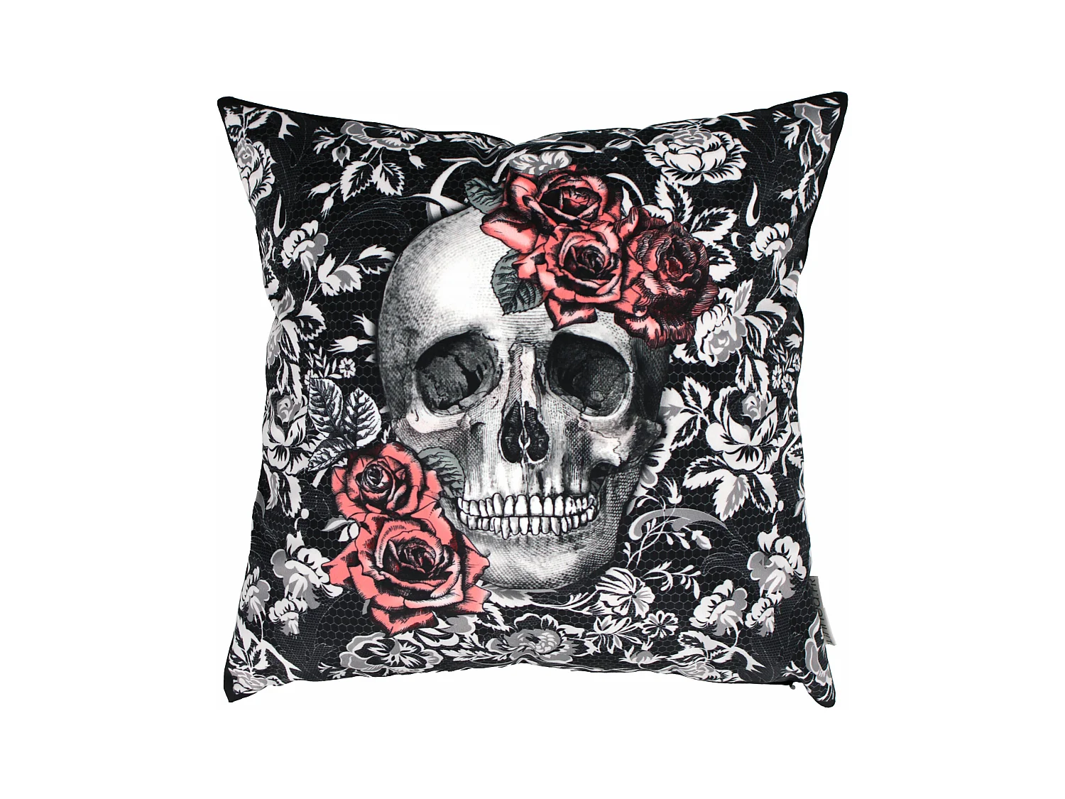 Housse de coussin 45x45 cm Tête de mort Rose qui pique