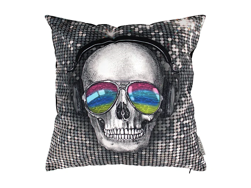 Housse de coussin 45x45 cm Tête de mort DJ disco