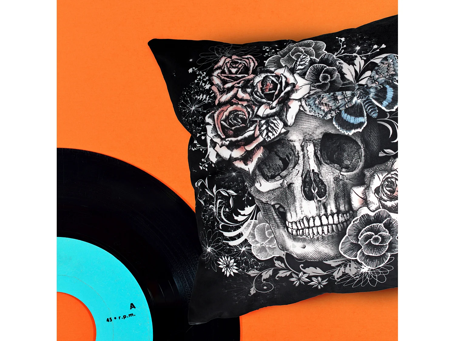 Housse de coussin 45x45 cm Tête de mort Rose envoutante