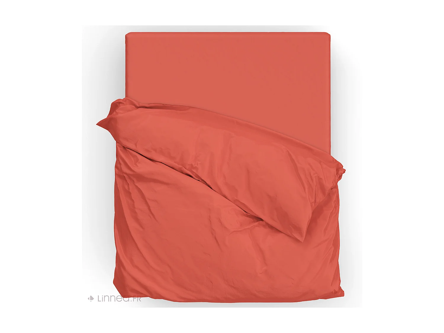 Parure de lit 260x240 cm satin de coton SAPRI rouge sienne 3 pièces