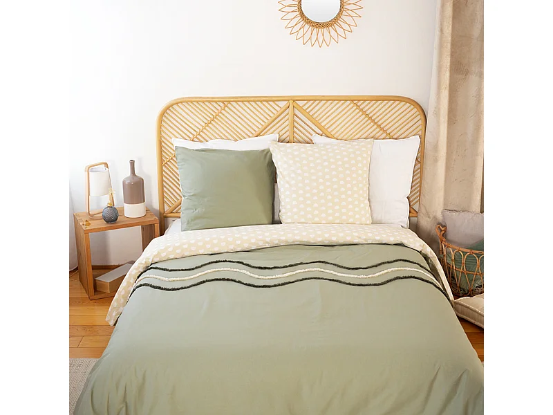 Parure de lit 260x240 cm coton BCI adouci LINEA Vert 3 pièces
