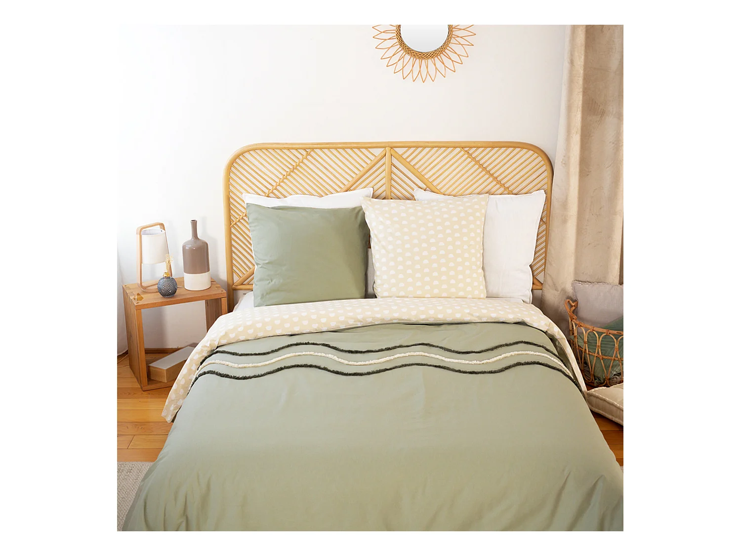 Parure de lit 260x240 cm coton BCI adouci LINEA Vert 3 pièces