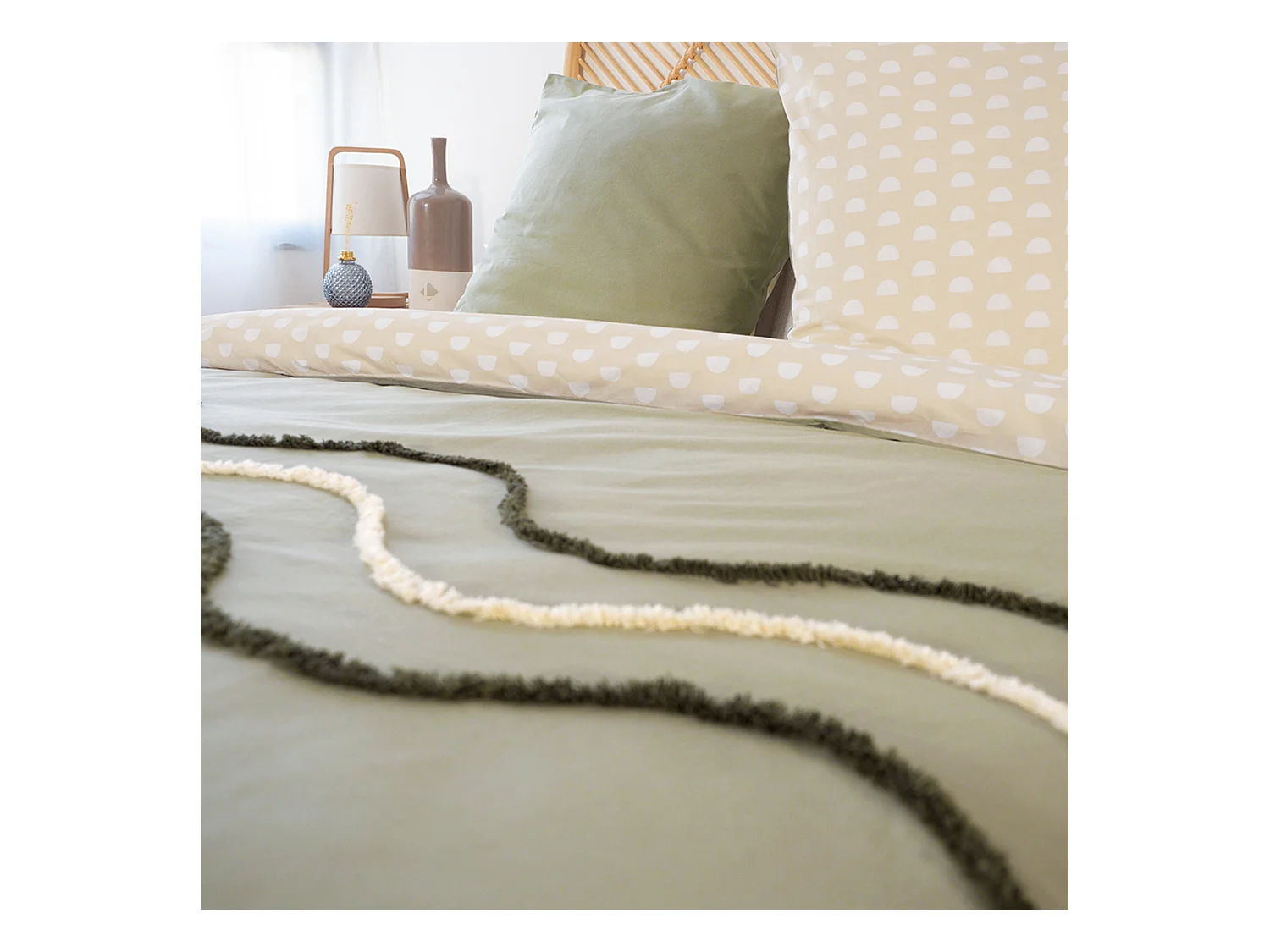 Parure de lit 260x240 cm coton BCI adouci LINEA Vert 3 pièces