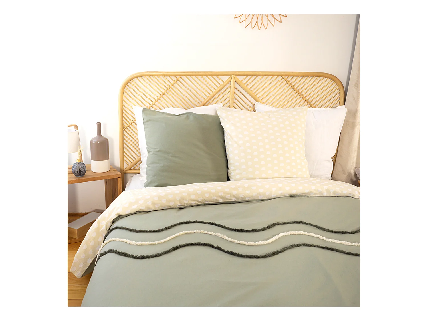 Parure de lit 260x240 cm coton BCI adouci LINEA Vert 3 pièces