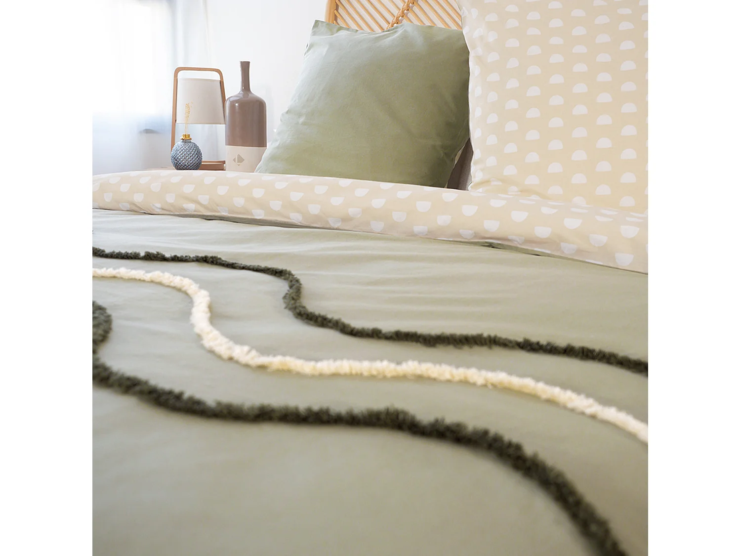 Parure de lit 260x240 cm coton BCI adouci LINEA Vert 3 pièces