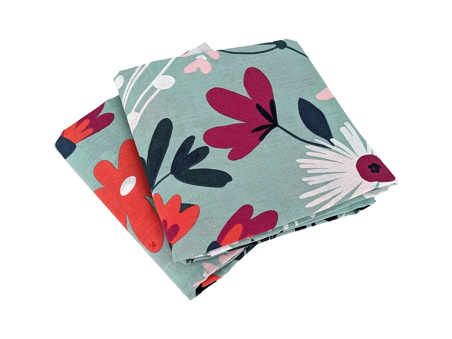 Parure de lit 260x240 cm coton biologique FLORE Bleu 3 pièces