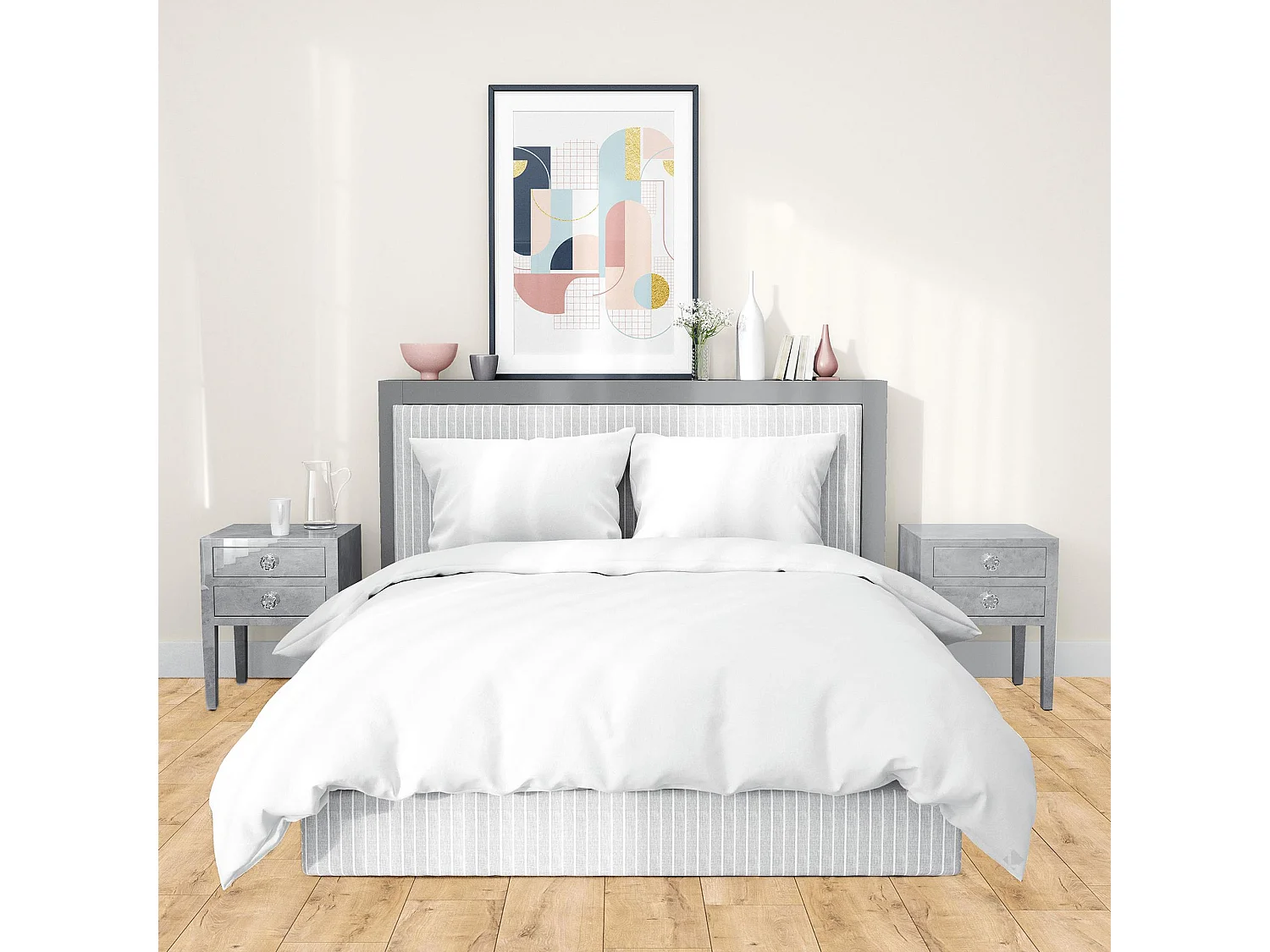 Parure de lit 260x240 cm satin de coton SAPRI blanc 3 pièces