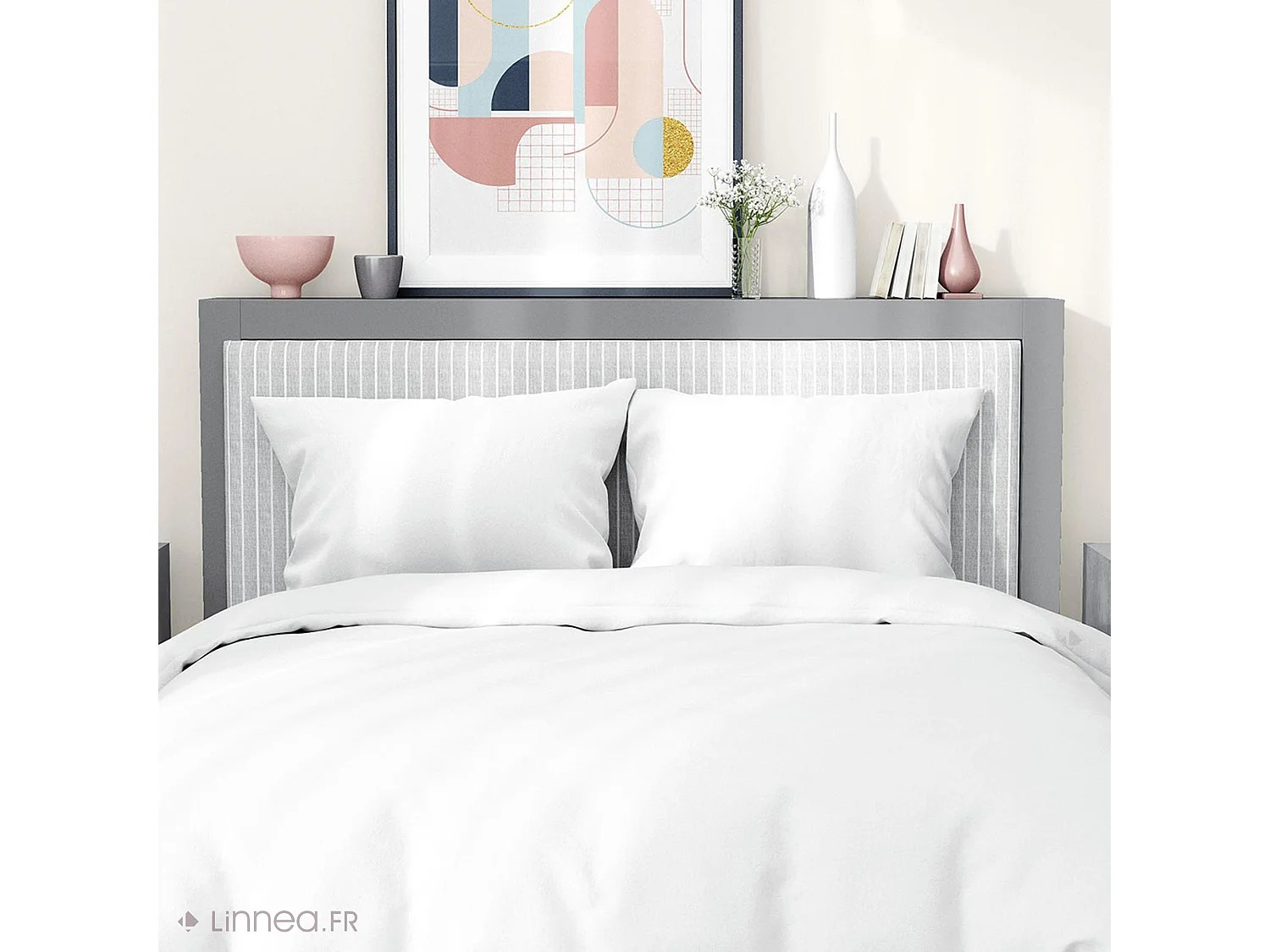 Parure de lit 260x240 cm satin de coton SAPRI blanc 3 pièces