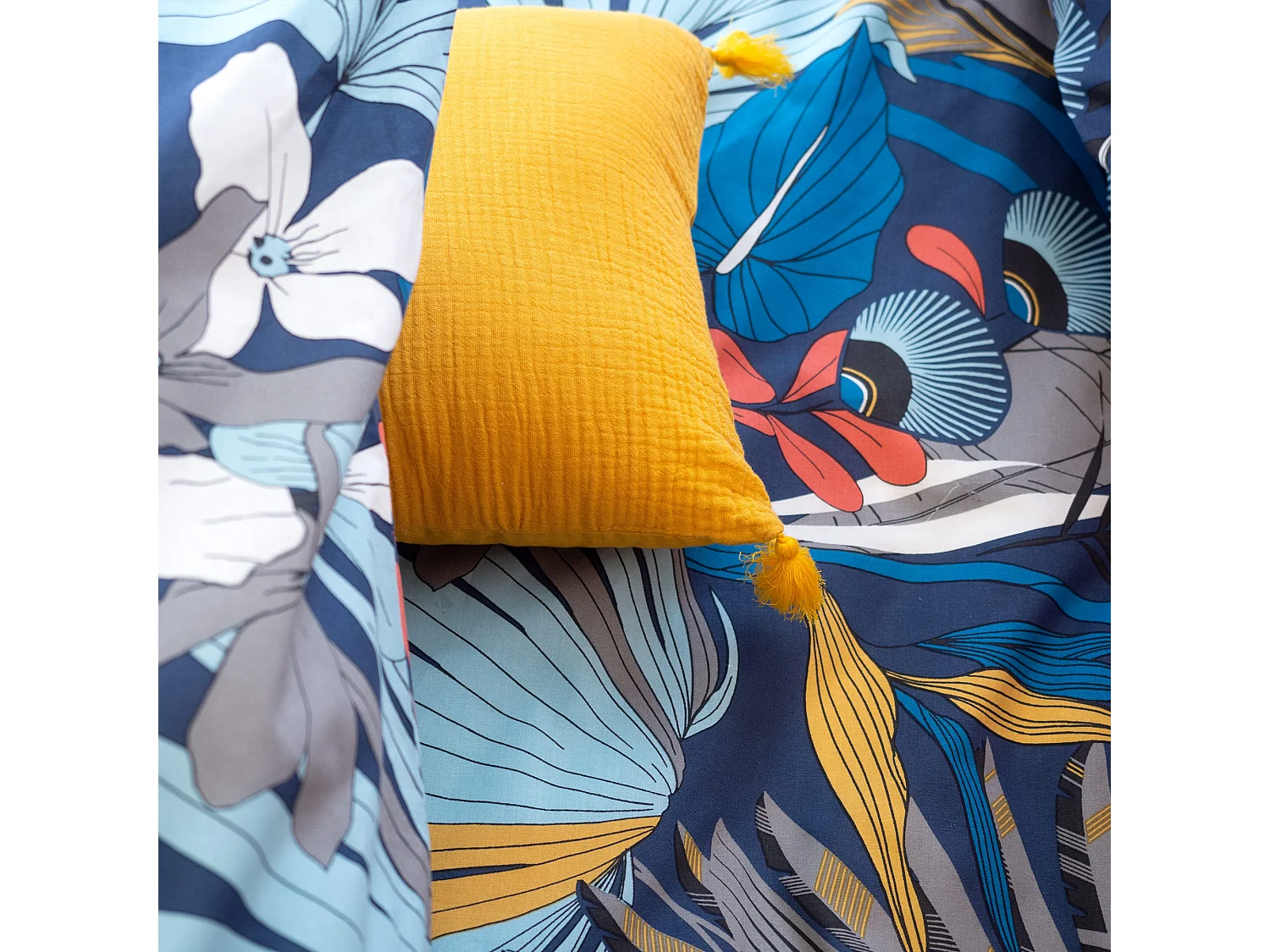 Parure de lit 240x220 cm satin de coton PARADE Bleu 3 pièces