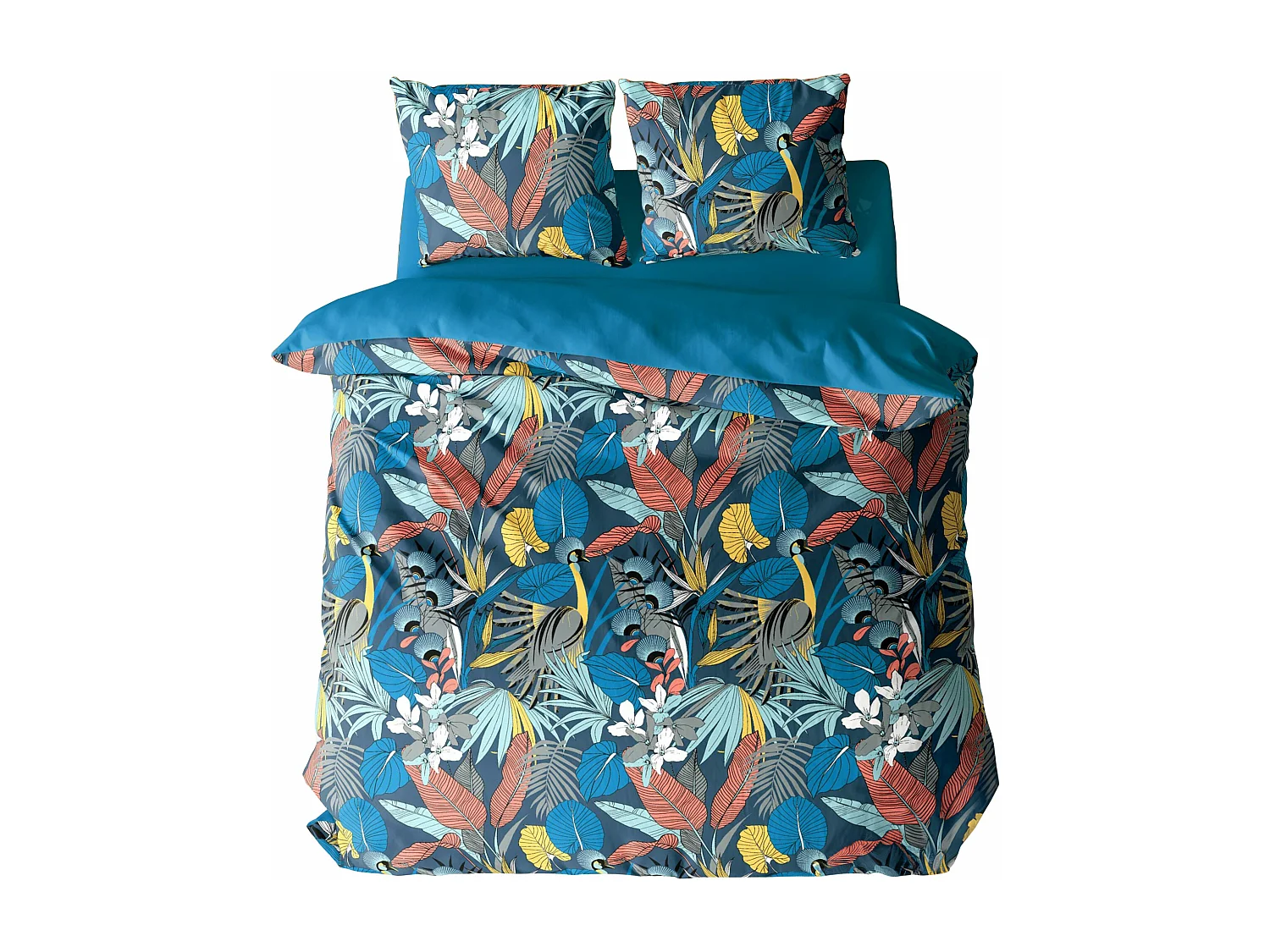 Parure de lit 240x220 cm satin de coton PARADE Bleu 3 pièces