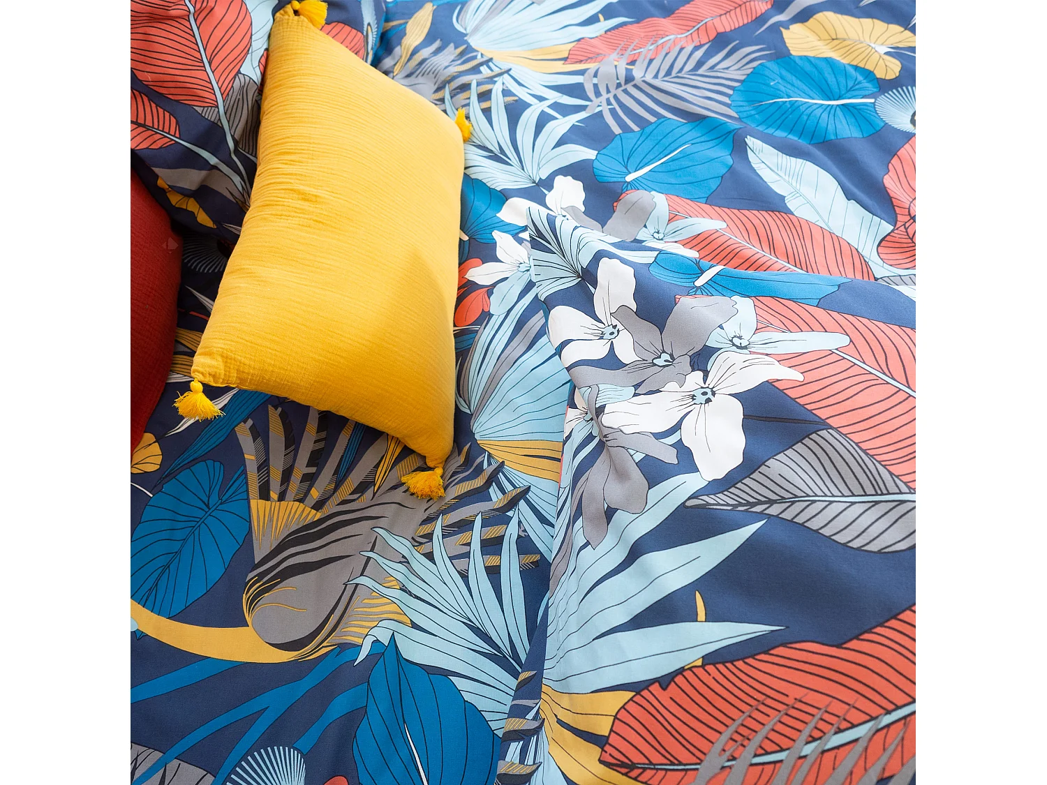 Parure de lit 240x220 cm satin de coton PARADE Bleu 3 pièces