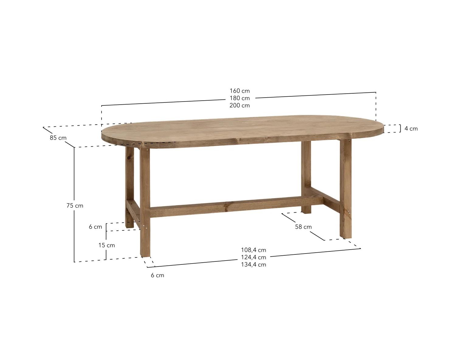 Mesa de comedor de madera maciza de abeto ovalada Decowood en tono natural de 200x85cm - OLIVIA - DECOWOOD