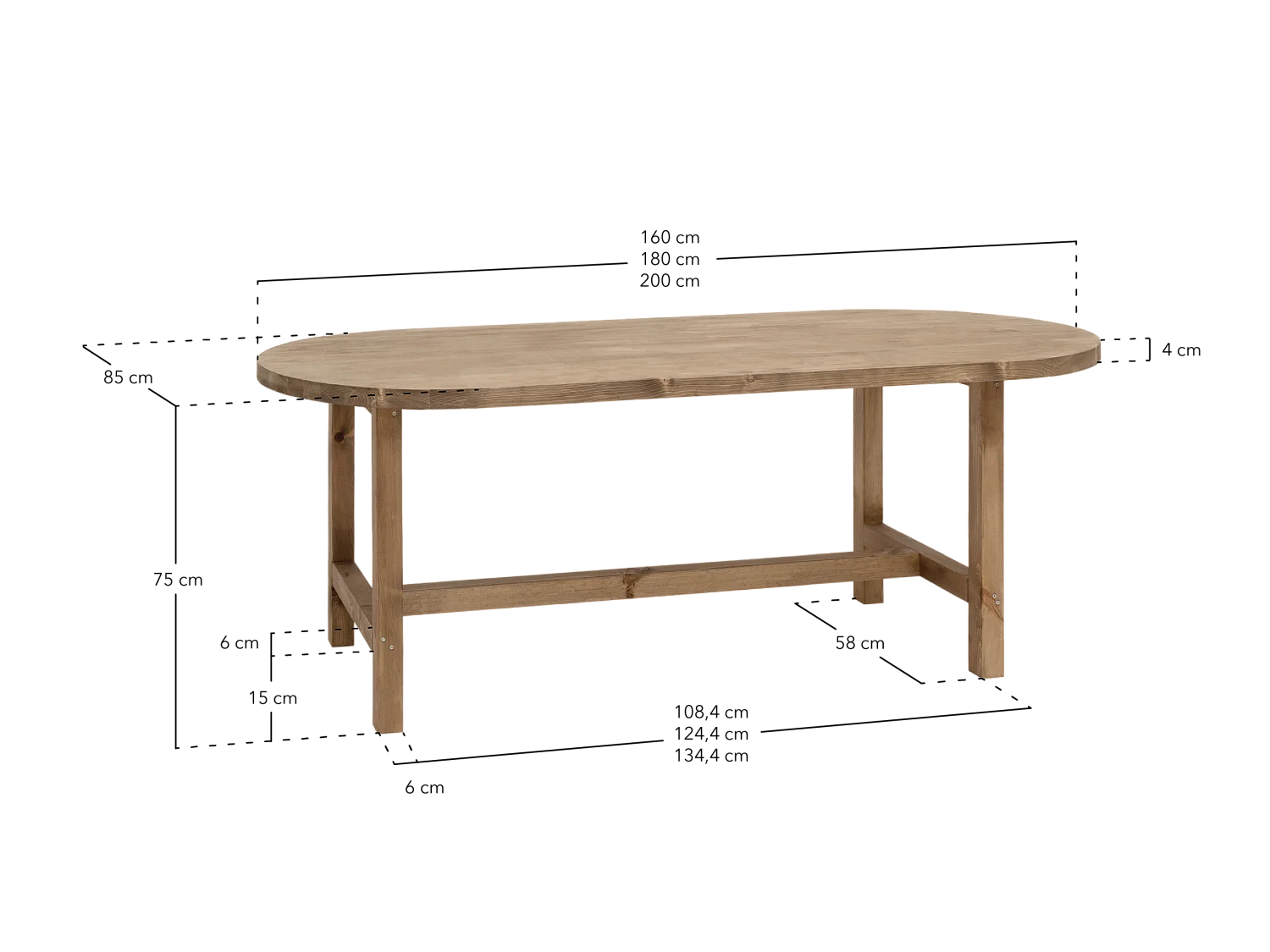 Tavolo da pranzo ovale in legno massello in tono naturale 200x75cm - OLIVIA - DECOWOOD