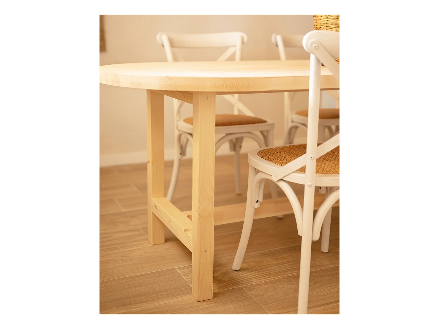 Mesa de comedor de madera maciza de abeto ovalada Decowood en tono natural de 160x78cm - OLIVIA - DECOWOOD