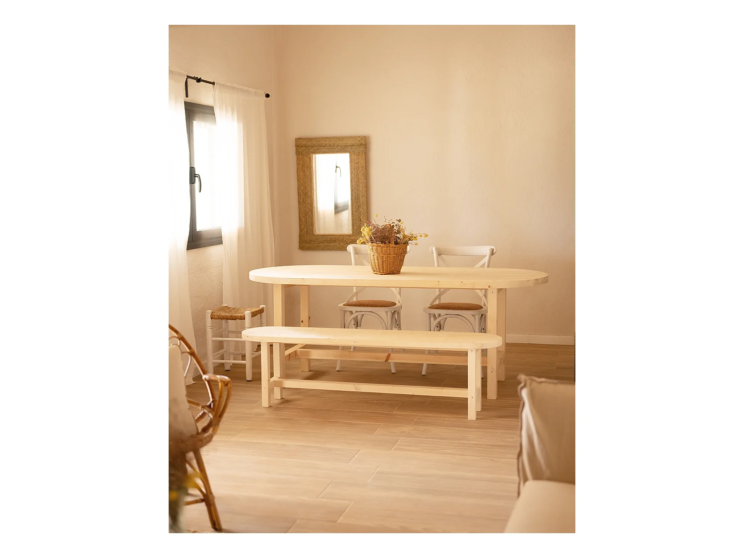 Mesa de comedor de madera maciza de abeto ovalada Decowood en tono natural de 160x78cm - OLIVIA - DECOWOOD