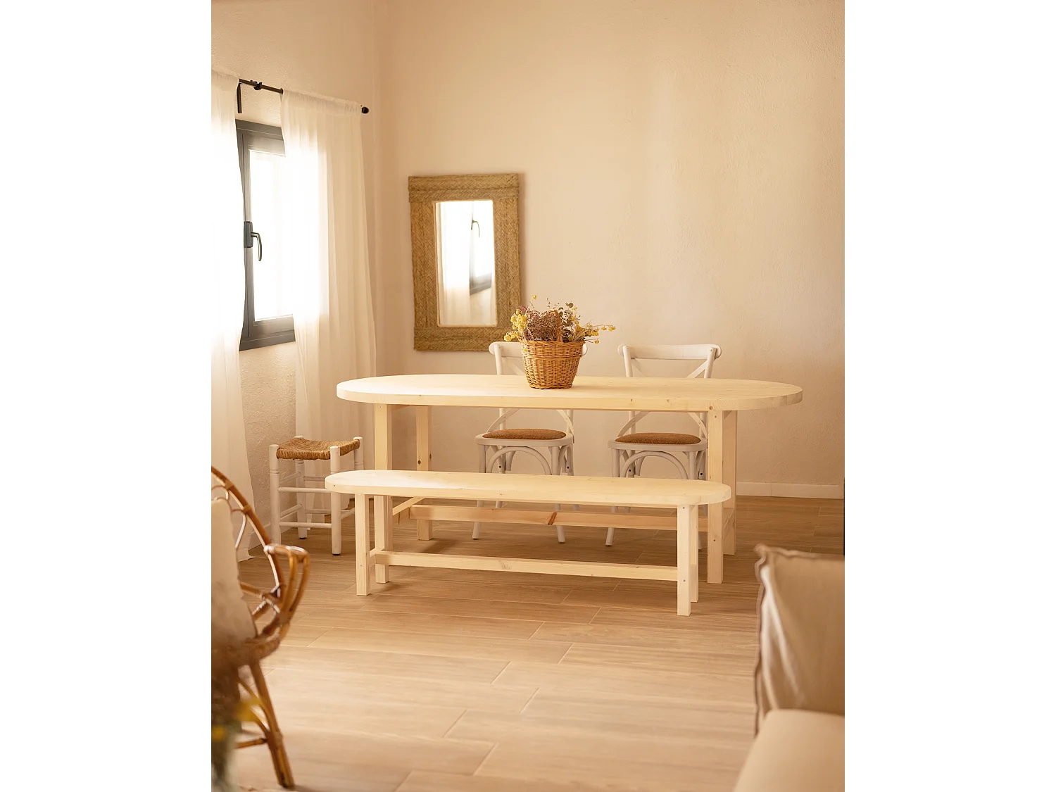 Table de salle à manger en bois de sapin naturelle 160x75cm - OLIVIA - DECOWOOD