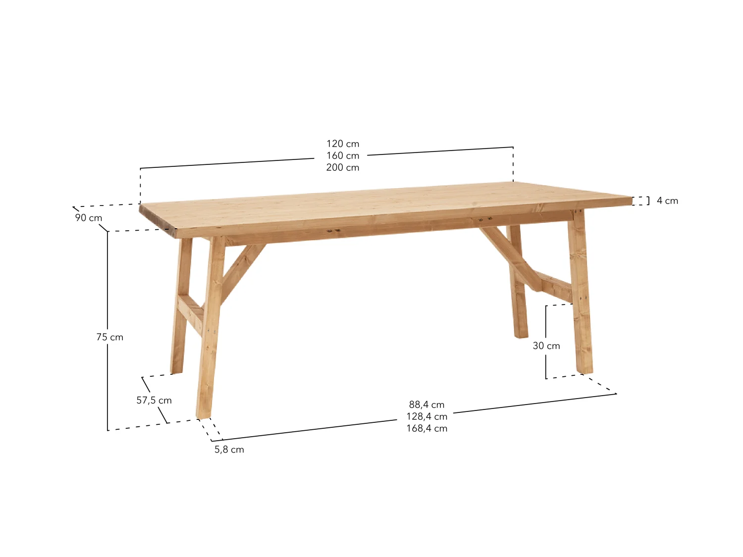 Mesa de comedor de madera maciza de abeto rectangular Decowood en tono natural de 200x75cm - SIEP - DECOWOOD