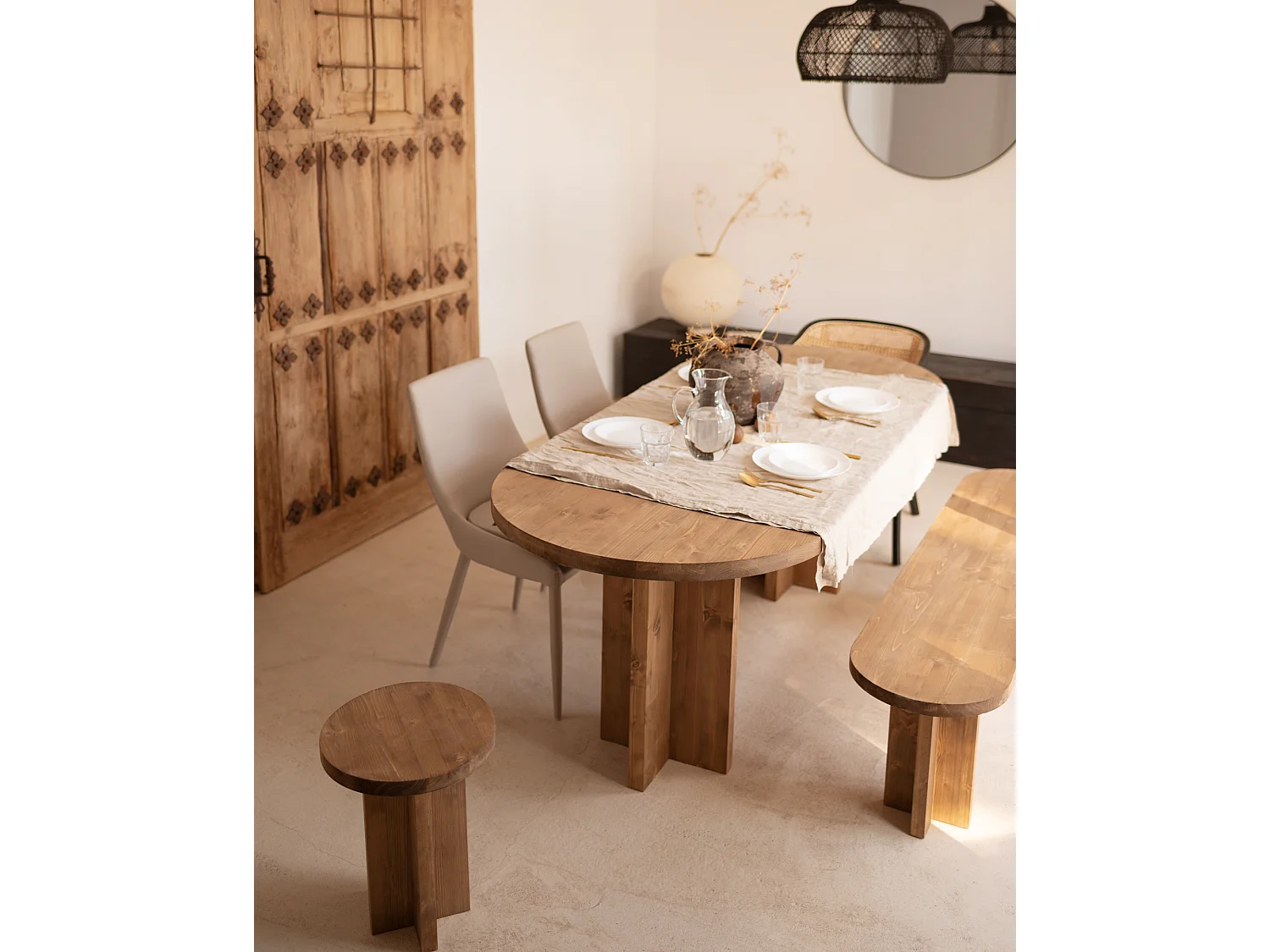 Tavolo da pranzo ovale in legno massello in tono marrone 160x75cm - TOKYO - DECOWOOD
