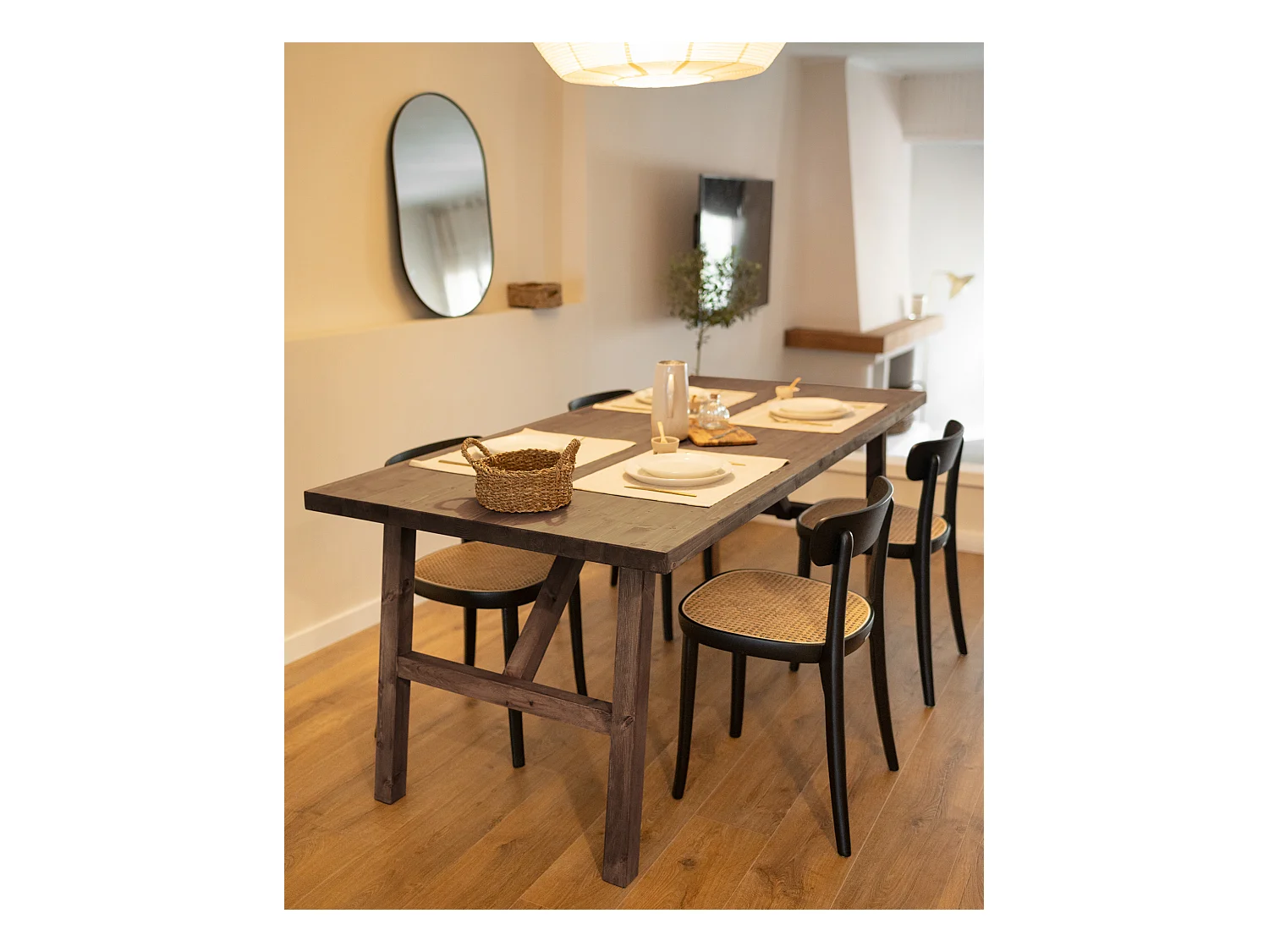 Tavolo da pranzo rettangolare in legno massello in tono noce 200x75cm - SIEP - DECOWOOD