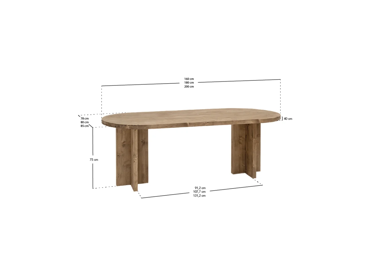 Tavolo da pranzo ovale in legno massello in tono marrone 180x75cm - TOKYO - DECOWOOD