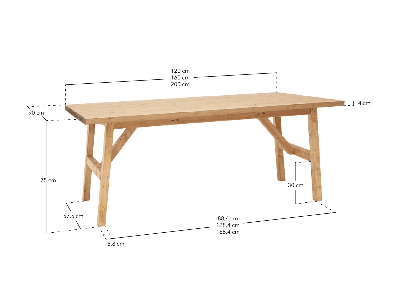 Table à manger en bois de sapin blanc 200x75cm - SIEP - DECOWOOD