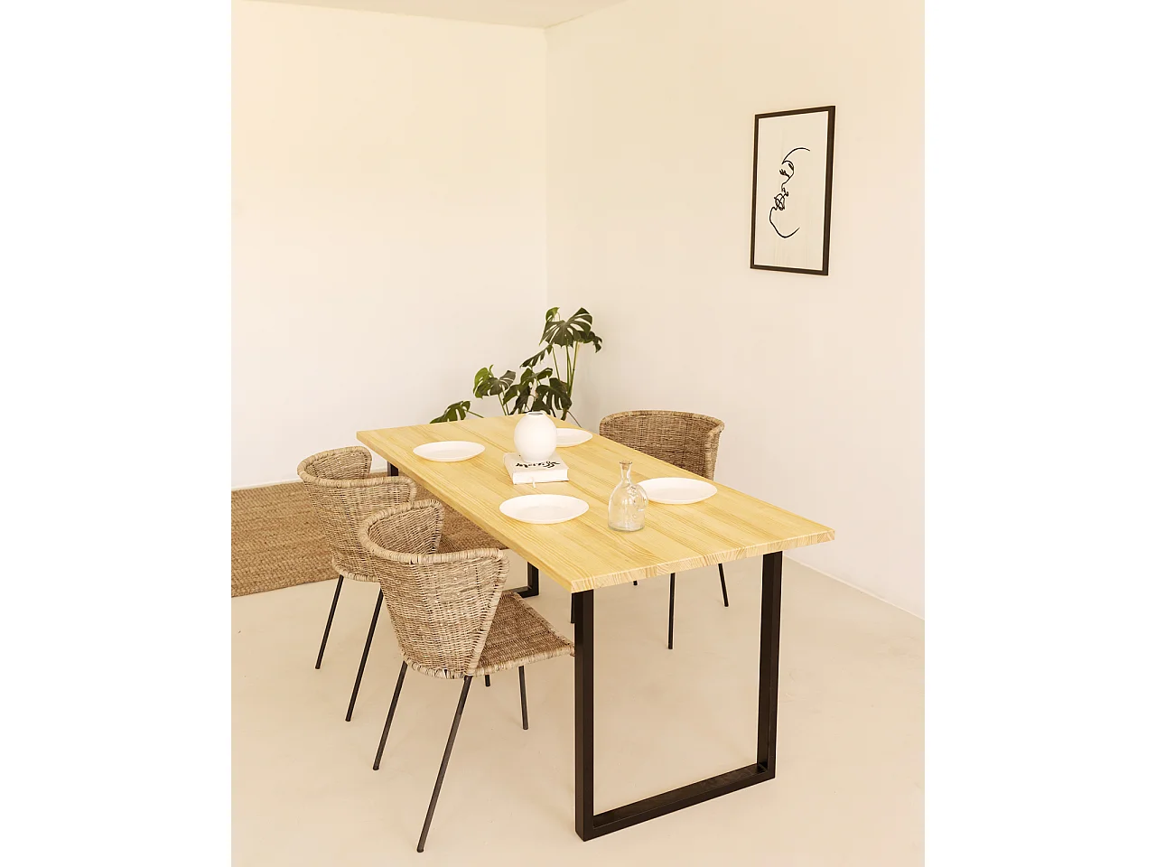 Table à manger en bois de pin naturel et noir 200x80cm