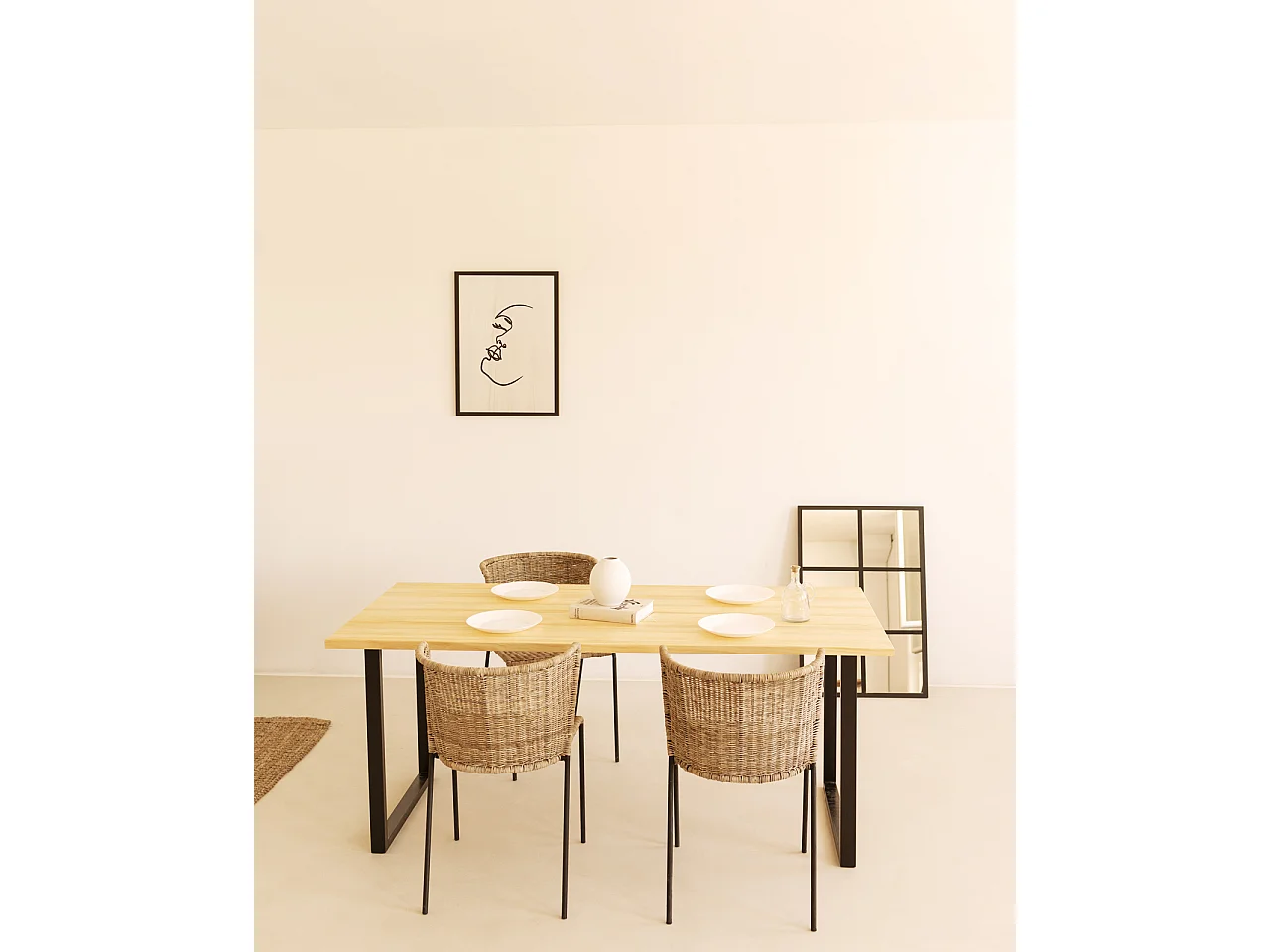 Table à manger en bois de pin naturel et noir 200x80cm