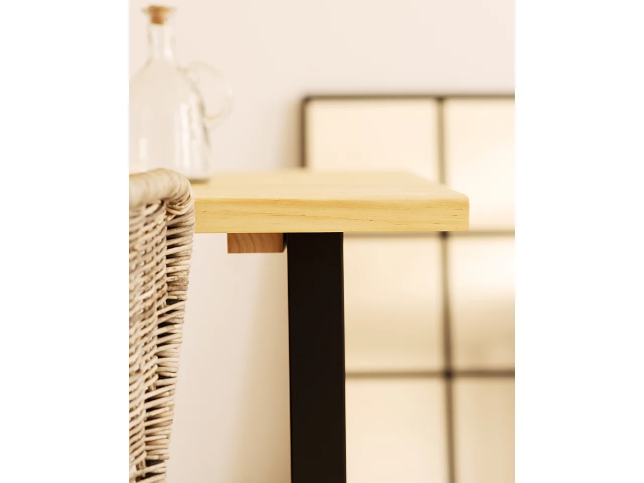 Table à manger en bois de pin naturel et noir 200x80cm