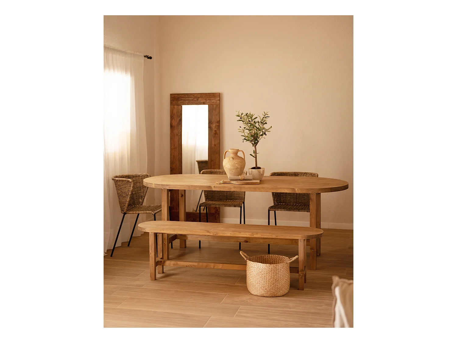 Mesa de comedor de madera maciza de abeto ovalada Decowood en tono roble oscuro de 160x78cm - OLIVIA - DECOWOOD