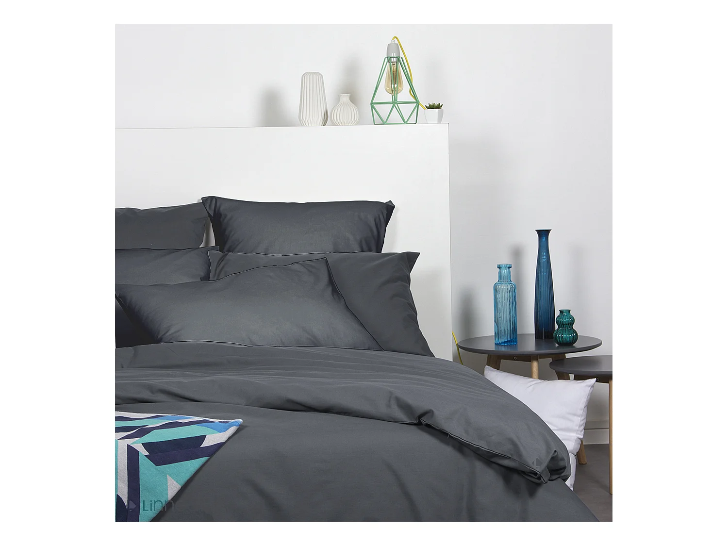 Lot de 2 taies d'oreiller 50x70 cm polyester microfibre LAGO noir magnet