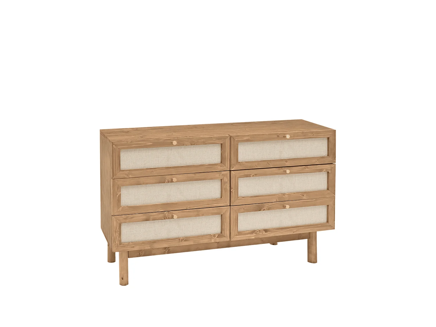 Commode en bois de sapin et lin à six tiroirs vieilli 76x120cm - LINEN - DECOWOOD