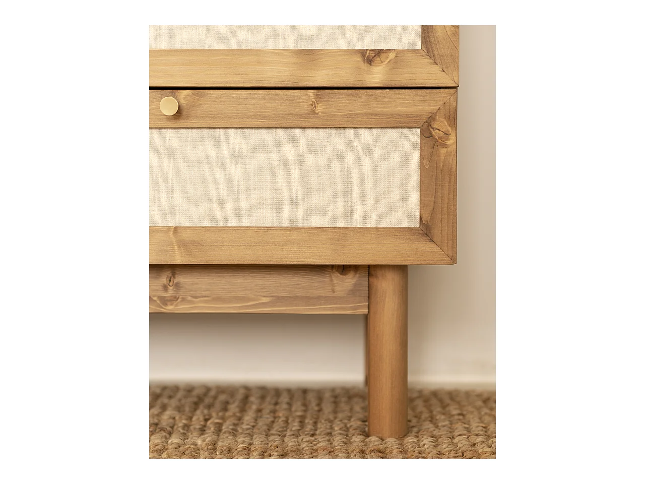 Commode en bois de sapin et lin à six tiroirs vieilli 76x120cm - LINEN - DECOWOOD