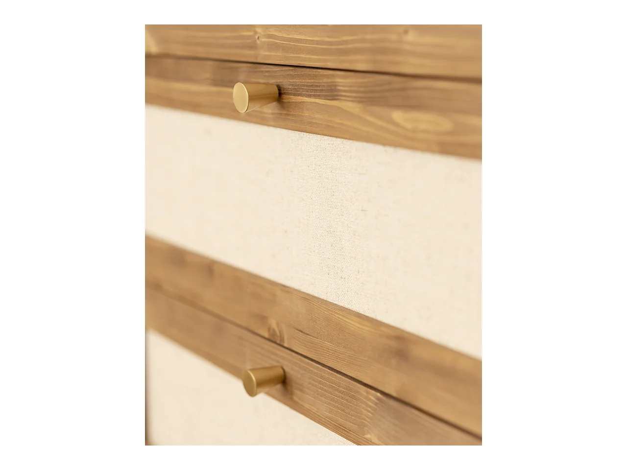 Commode en bois de sapin et lin à six tiroirs vieilli 76x120cm - LINEN - DECOWOOD