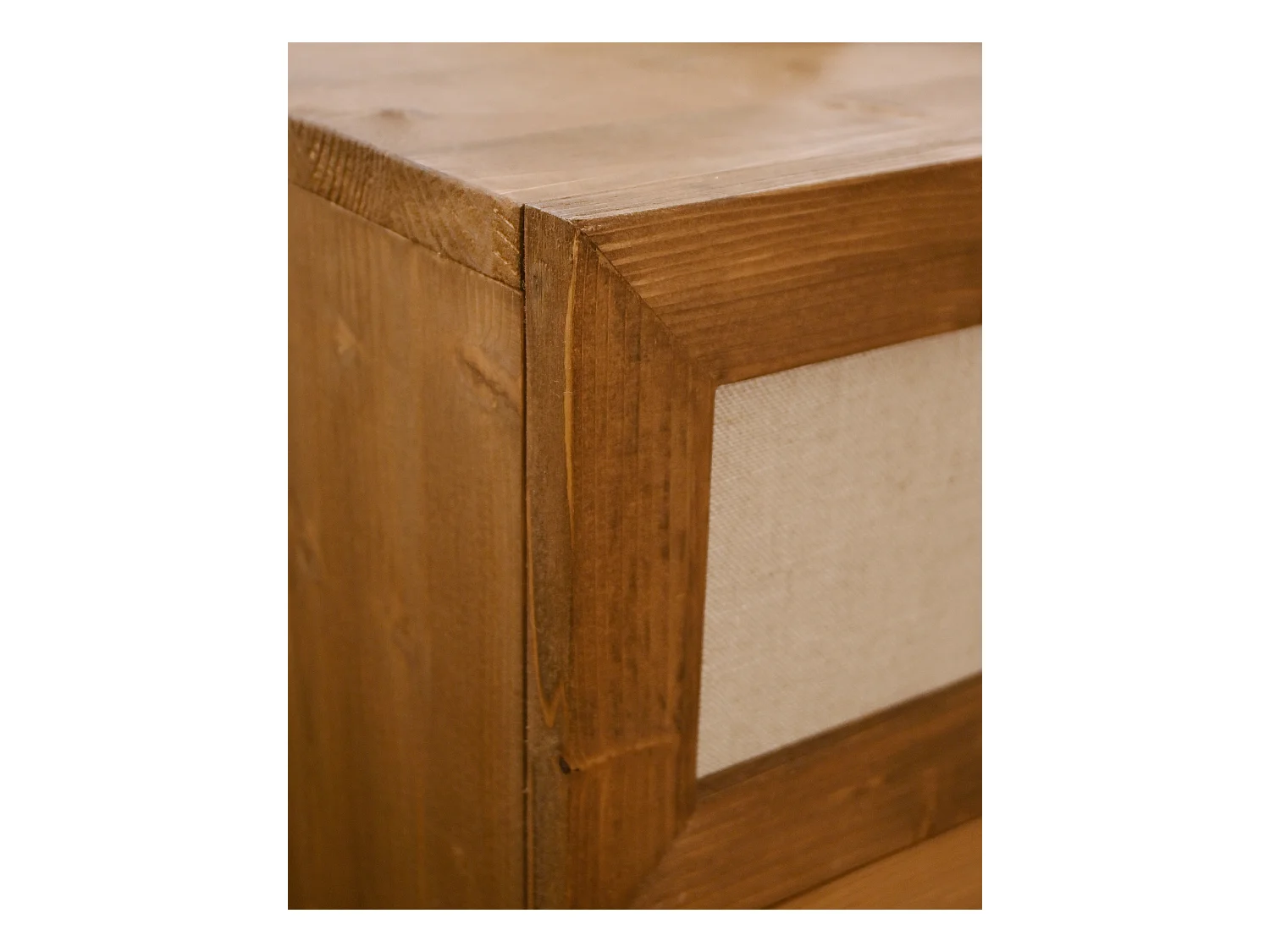 Commode en bois de sapin et lin à six tiroirs vieilli 76x120cm - LINEN - DECOWOOD