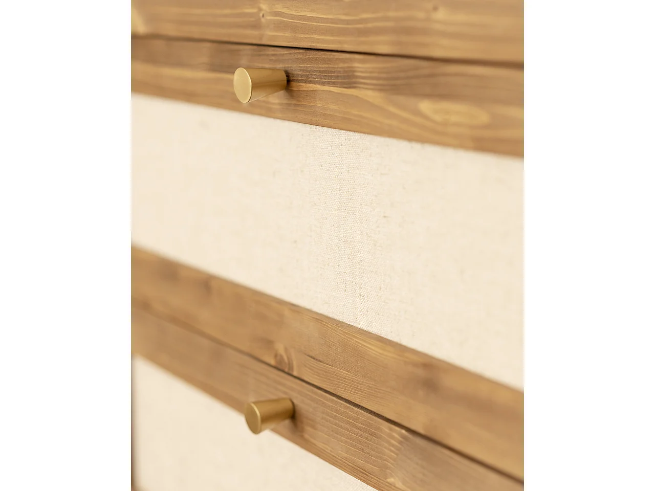 Commode en bois de sapin et lin à six tiroirs vieilli 76x120cm - LINEN - DECOWOOD