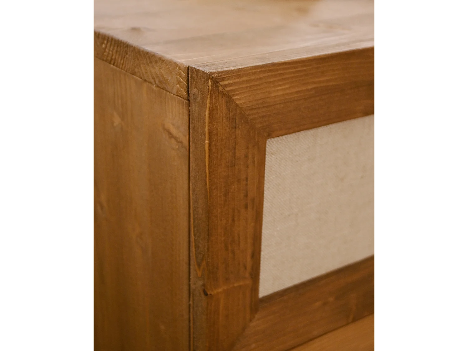 Commode en bois de sapin et lin à six tiroirs vieilli 76x120cm - LINEN - DECOWOOD