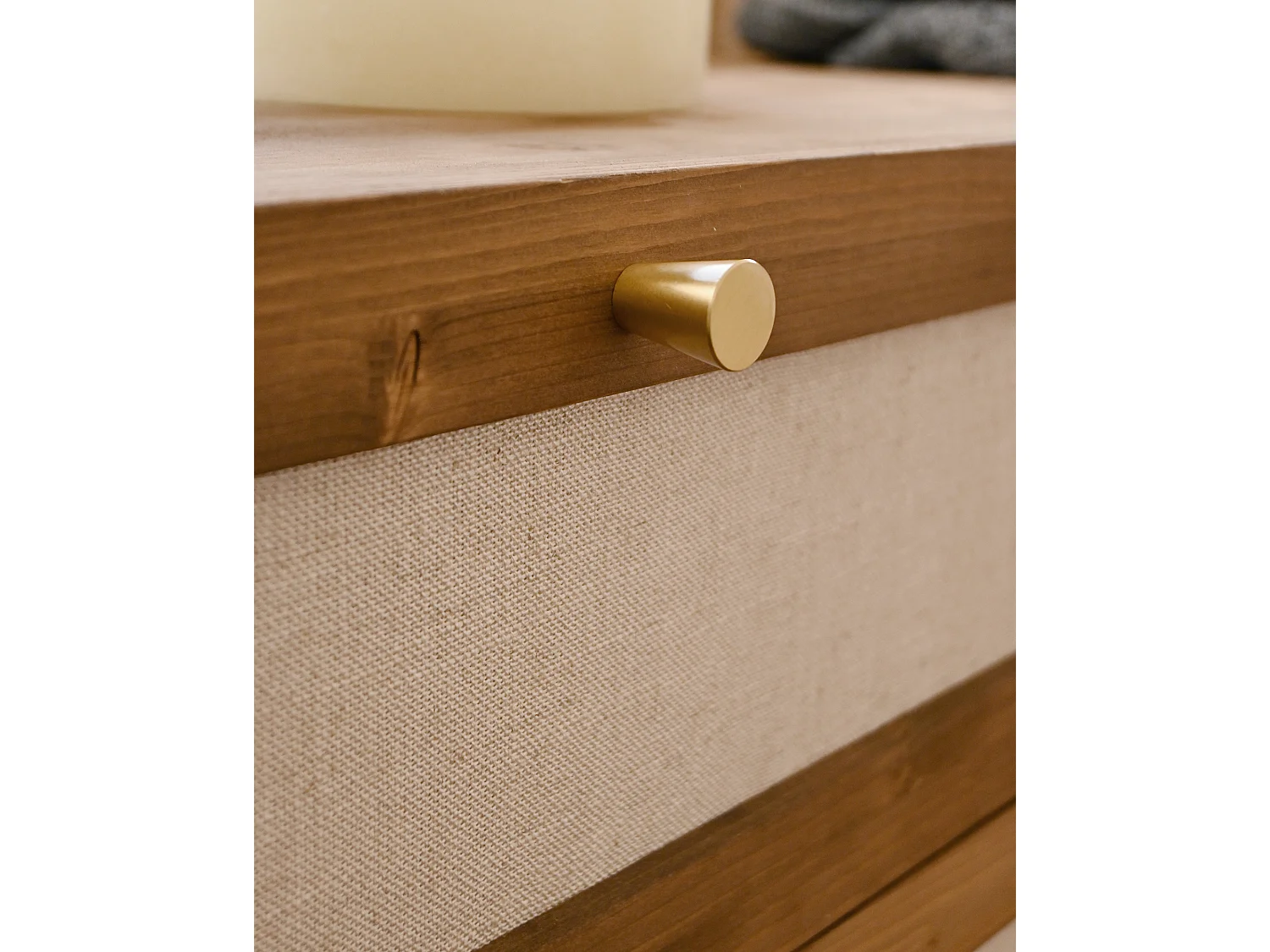 Commode en bois de sapin et lin à six tiroirs vieilli 76x120cm - LINEN - DECOWOOD