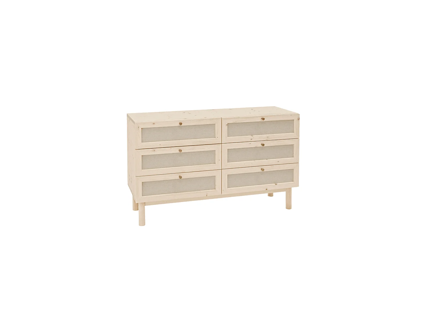 Commode en bois de sapin et lin à six tiroirs naturel, 76x120cm - LINEN - DECOWOOD