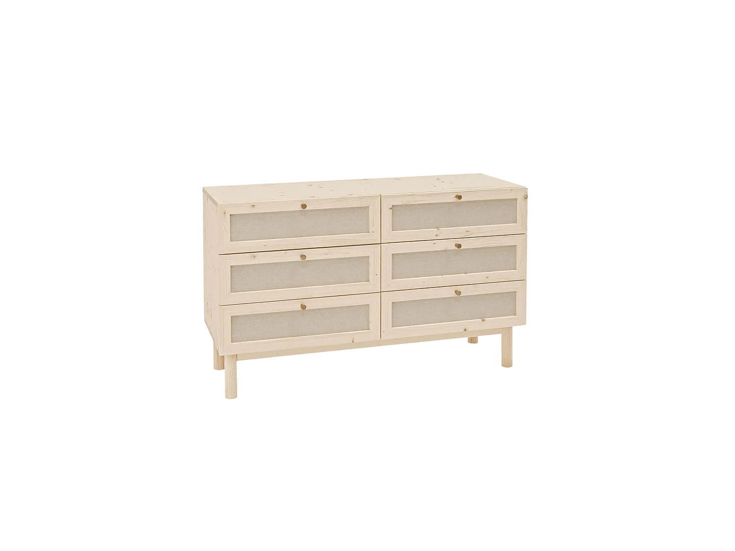 Commode en bois de sapin et lin à six tiroirs naturel, 76x120cm - LINEN - DECOWOOD