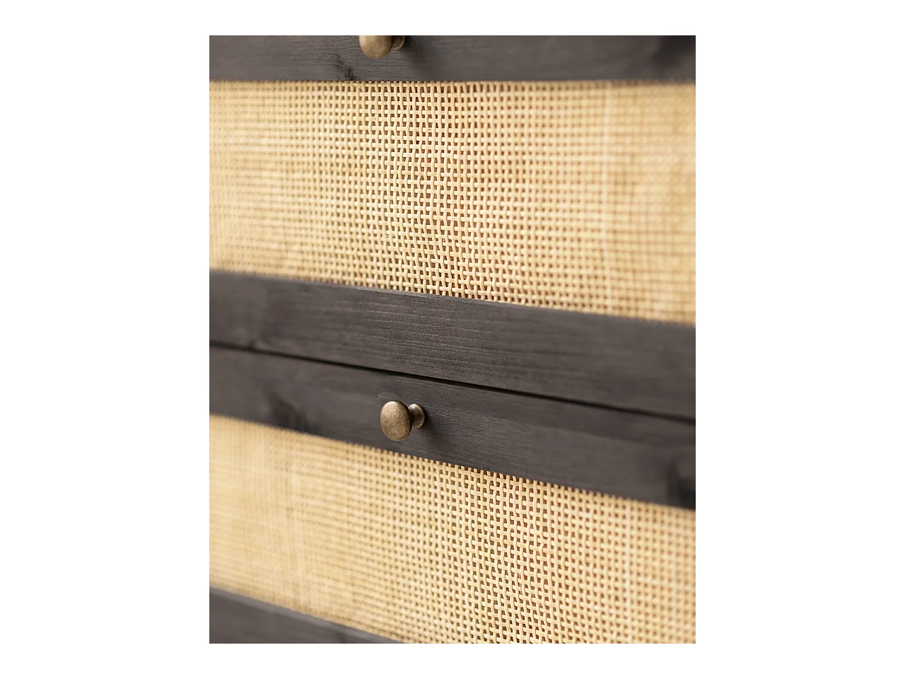Commode en bois de sapin et raphia 6 tiroirs noir 76x120cm - FRIDA - DECOWOOD