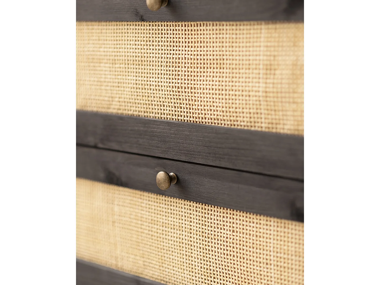 Cómoda de madera maciza y rafia con seis cajones en tono negro de 76x120cm - FRIDA - DECOWOOD
