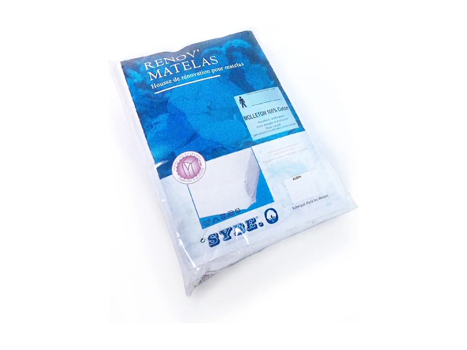 Housse de matelas 80x200 cm coton gratté 2 faces environ 220g/m² AUBIN