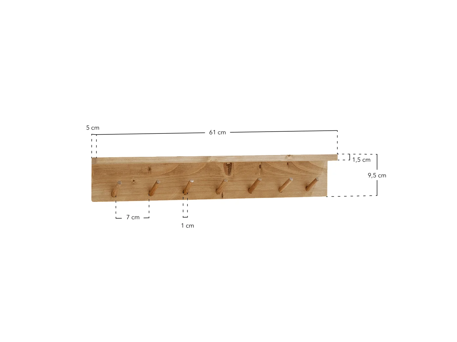 Colgador de pared de madera maciza en tono blanco de 61x9,5cm - KATE - DECOWOOD