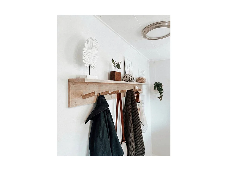 Appendiabiti da parete in legno massello in tono naturale 61x9,5cm - KATE - DECOWOOD