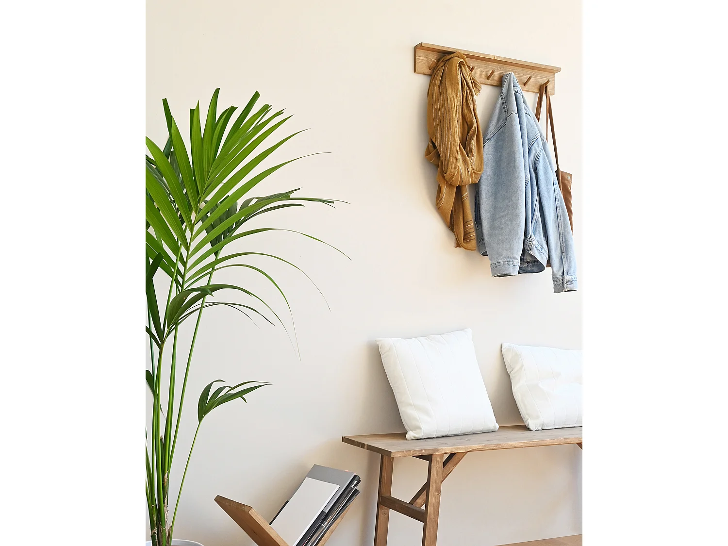 Porte-manteau mural en bois de sapin vieilli 61x9,5cm - KATE - DECOWOOD